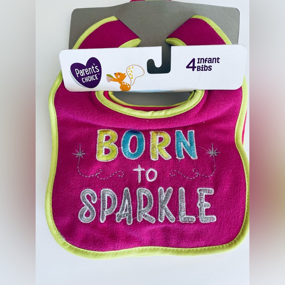 New Bib set of 4 infant bibs patents choice born to sparkle - Picture 1 of 8
